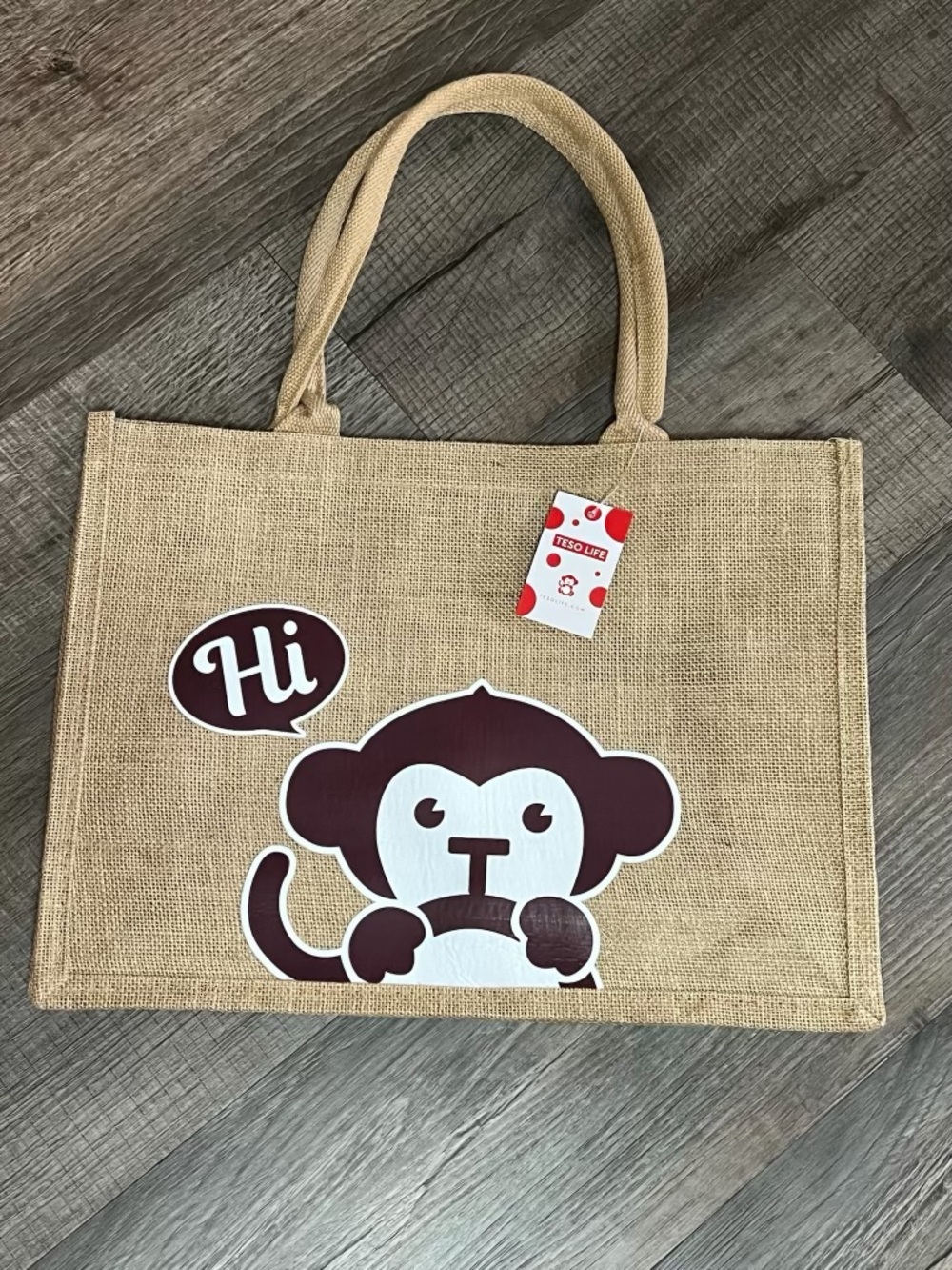 NWT Teso Life Monkey Jute Tote Bag Beige Cute Kawaii Shopping Bag (FL1098)